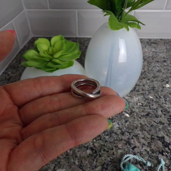 Authentic Tiffany & Co. Silver Paloma Picasso Le Cercle Crossover Ring Sz 5 - Picture 7 of 9